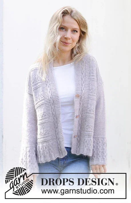 Säker betalning 243-18 Lavender Romance Cardigan by DROPS Design