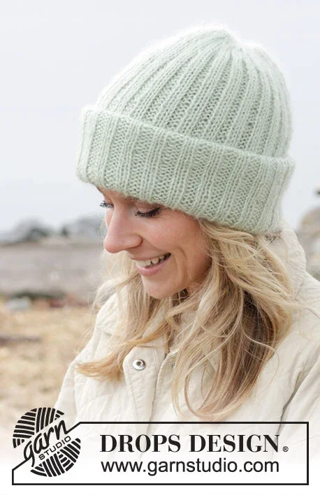 242-3 Mint Winter Hat by DROPS Design Rea
