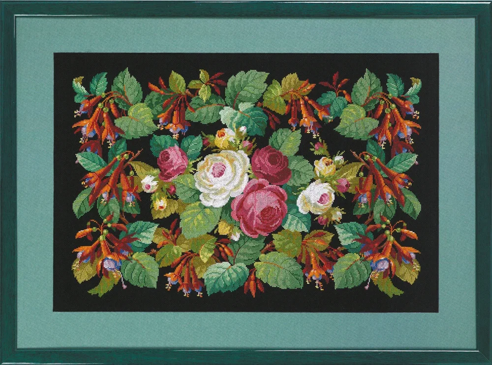Snabb frakt Broderikit Rosor/Fuchsia 52x35cm