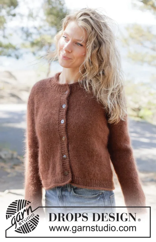 262-8 Autumn Nutmeg Cardigan by DROPS Design Erbjudande