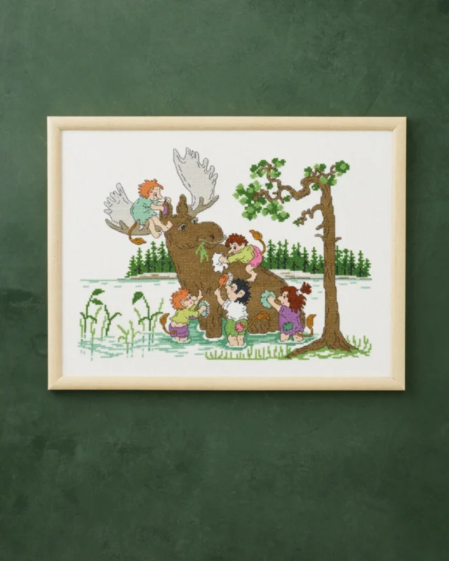 Begränsat antal Broderikit Älg tvätt 40 x 30 cm