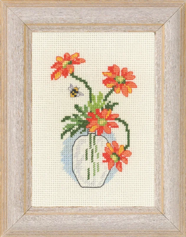 Premium Broderikit Gul Krysantemum M5406 13 x 18 cm