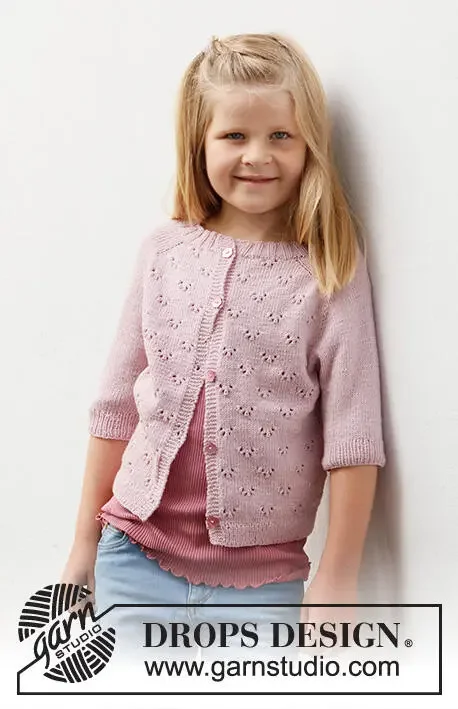 38-22 Pink Peony Cardigan by DROPS Design Fynd