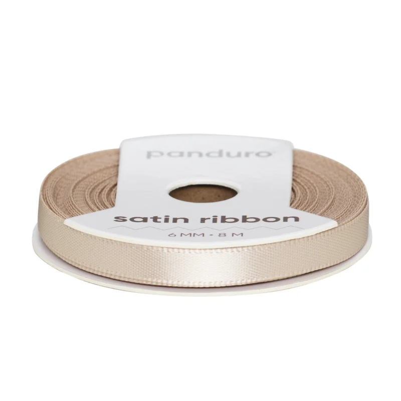 Beige satinband – 6 mm brett och 8 meter långt I lager
