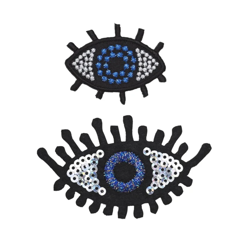 Iron-on tygmärke 2-pack ögon, 65x40 mm och 40x30 mm Populär