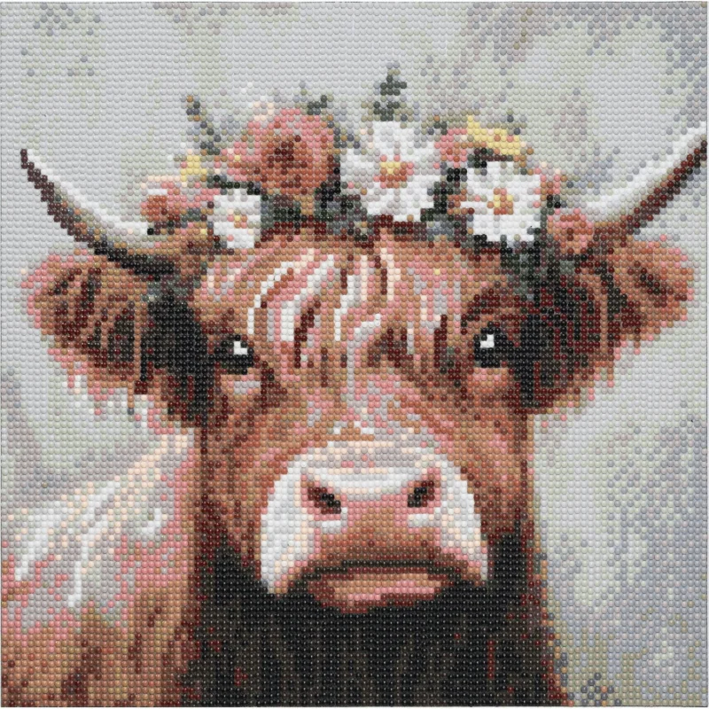 Diamond Painting ko med blomsterkrans! 30x30 cm väv + pärlor, silikon & pincett Endast denna vecka