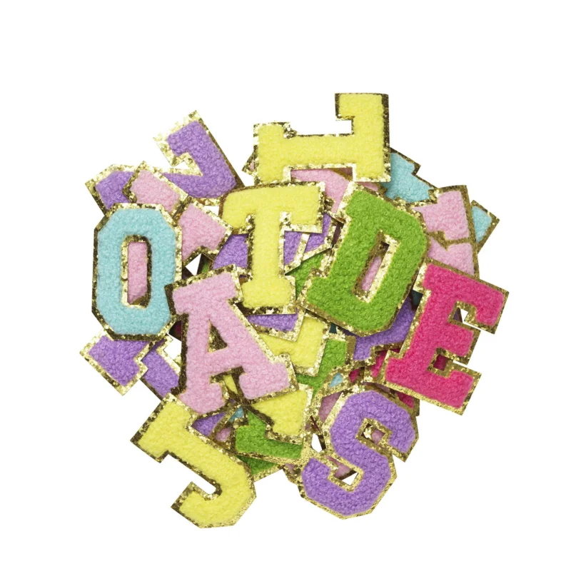 Populär Iron-On bokstäver, färgglad mix med guldglitter, 40 st. A–Z, längd 6 cm