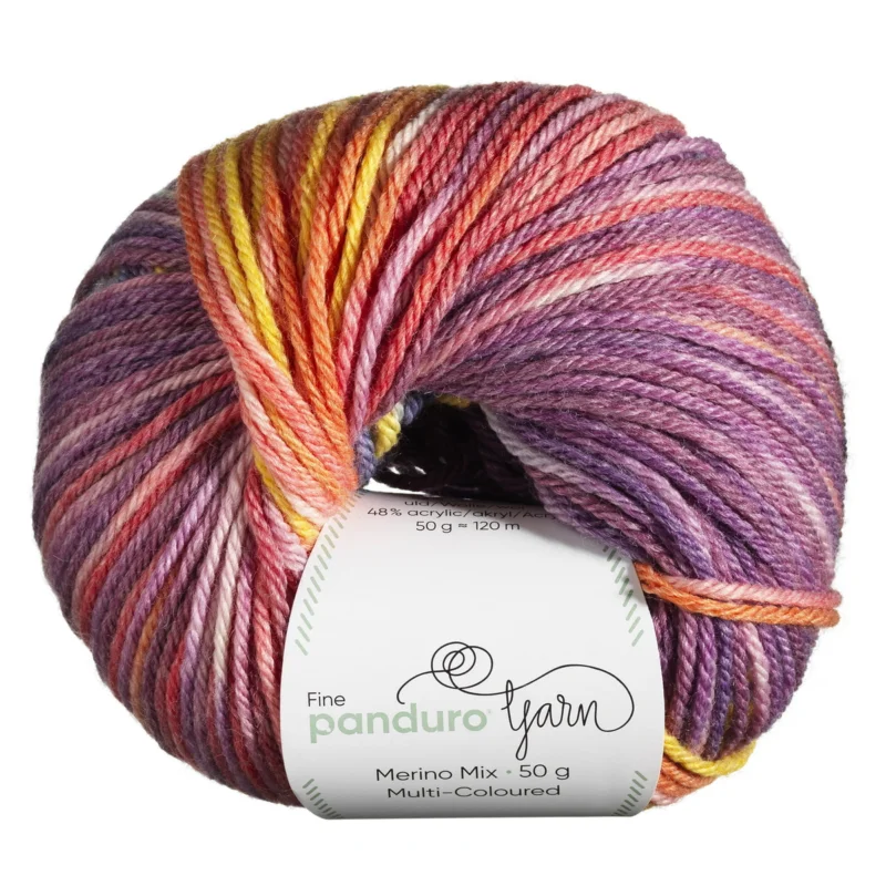 Populärt val Garn Merino Mix Multi-Coloured 50g lila & gul