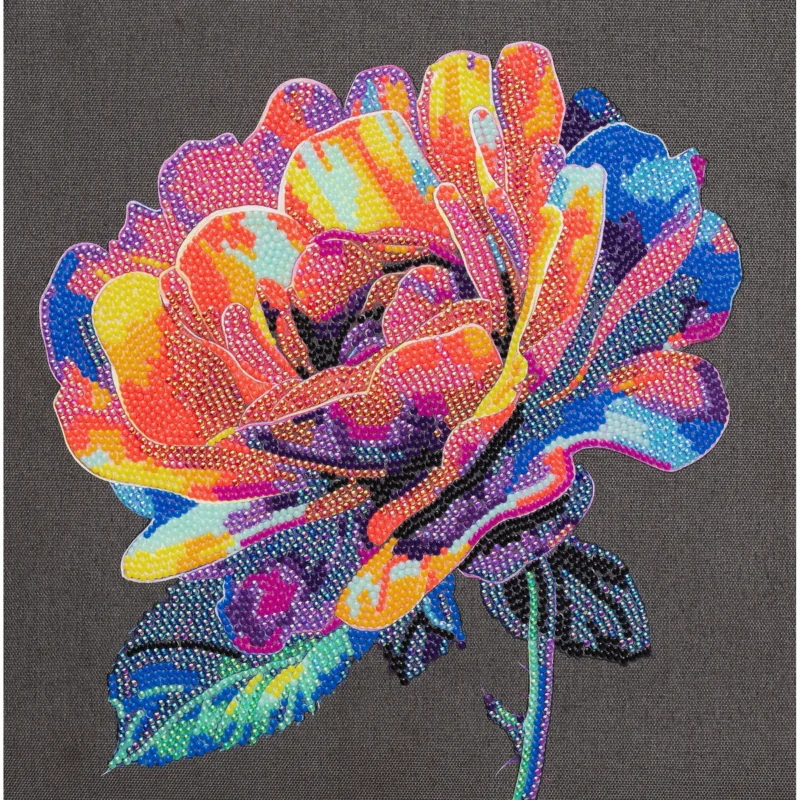 Snabb leverans Diamond Painting färgglad ros, 30x30 cm väv + pärlor, silikon & pincett
