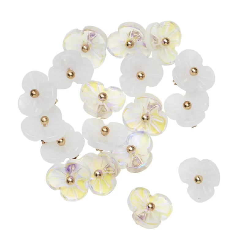 Blomformade knappar vita & transparent iriserande 18 st Ø11 mm Premium