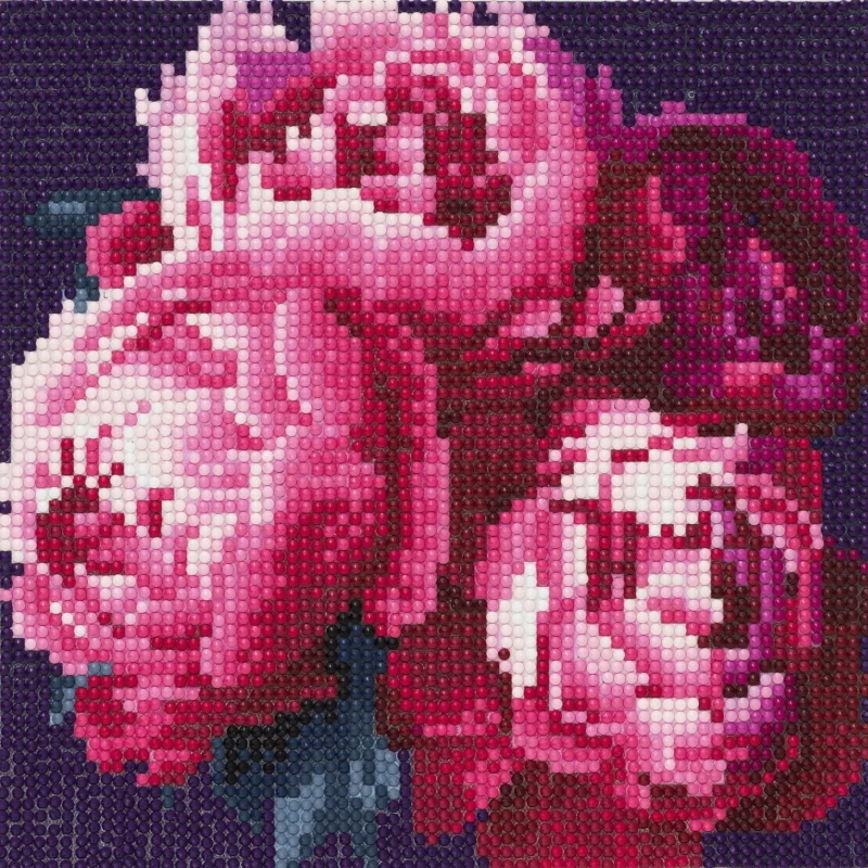 Diamond painting – 20x20 cm stort motiv med en vacker bukett rosa pioner Billig