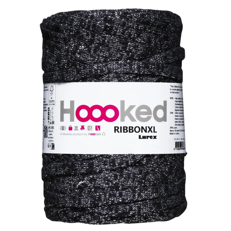 Nedsatt pris Hoooked Ribbon XL garn Lurex 250g svart – Black Sparkle