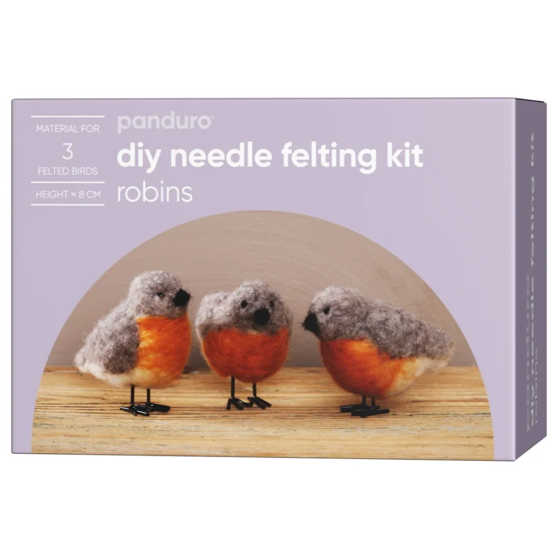 DIY-kit nålfiltade ullfåglar – får 3 söta rödhakar flytta in hos dig? Premium