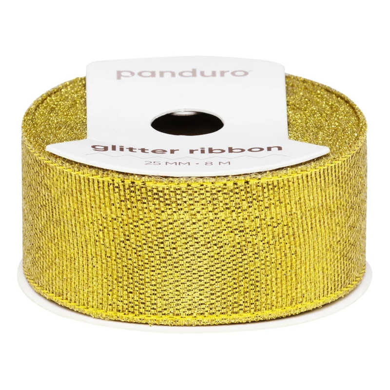 Expressleverans Guldigt glitterband – 25 mm brett och 8 meter långt