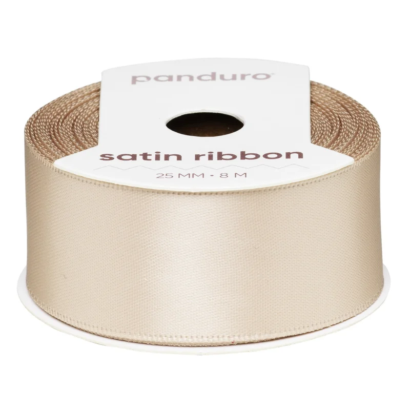 Snabb frakt Beige satinband – 25 mm brett och 8 meter långt