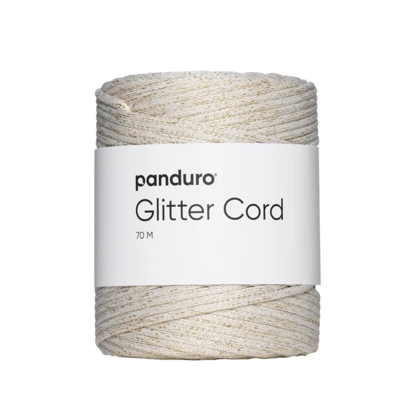 Snöre med glitter, 70 m creme med guldglitter. Ø3 mm Snabb frakt