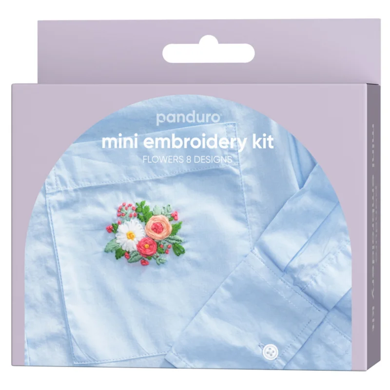I lager Mini broderikit blommor – allt för att brodera 8 olika blommor på dina kläder