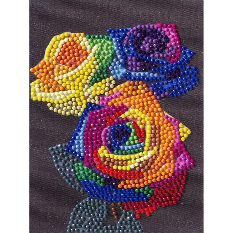 Billig Diamond painting – 12x16 cm stort motiv med regnbågsfärgade rosor