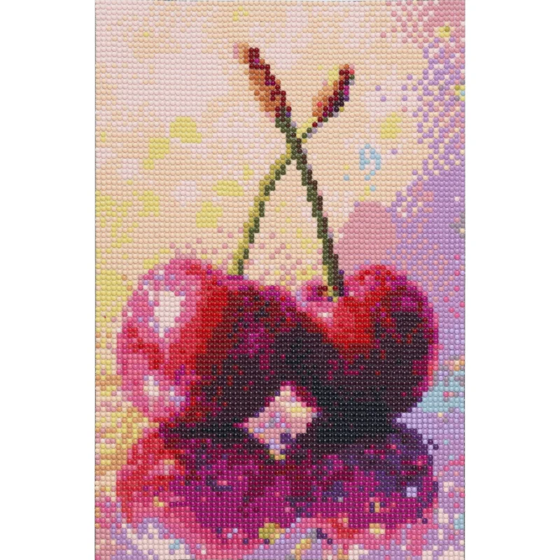 Diamond Painting körsbär, 20x30 cm väv + pärlor, silikon & pincett Kampanj