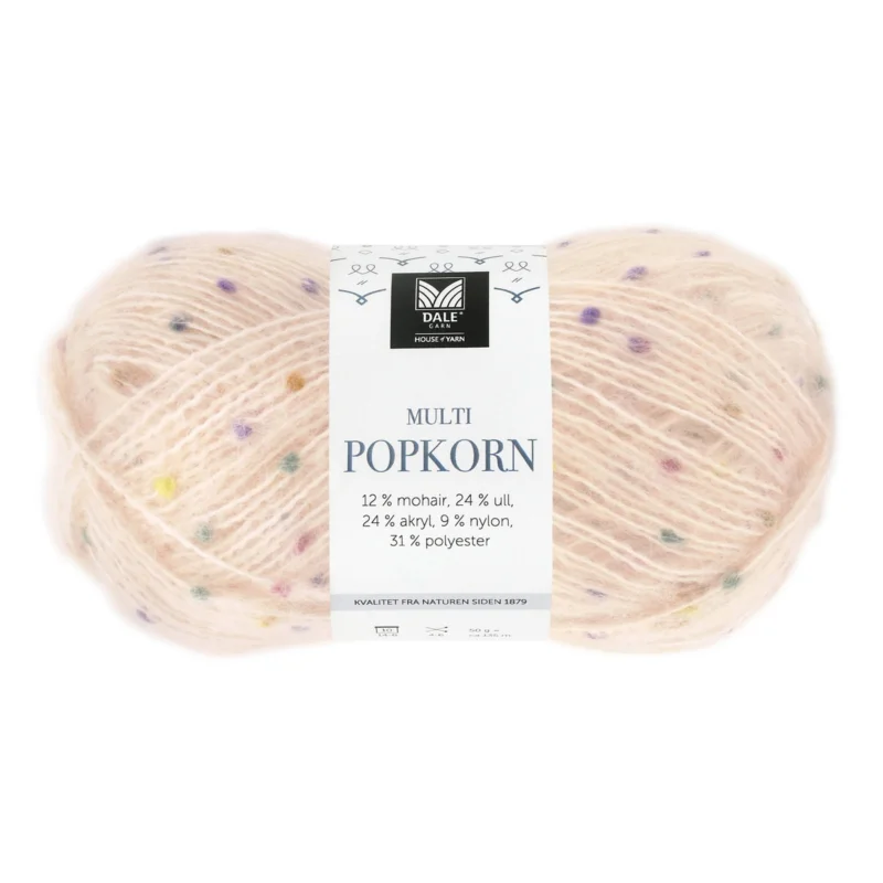 Expressleverans Dale Multi Popkorn från House of Yarn, 50 g puderrosa – mångsidigt effektgarn