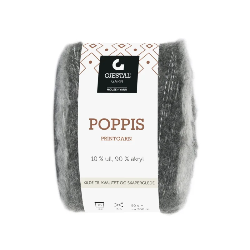 Fynd Gjestal Garn Poppis printgarn 50 g grå – graderat garn