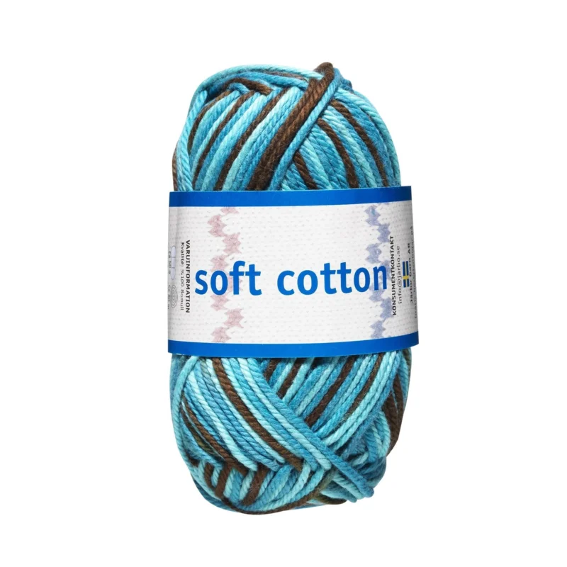 Garn Järbo Soft Cotton 50g multi turkos – 8880 Turquooise/brown print Säker betalning