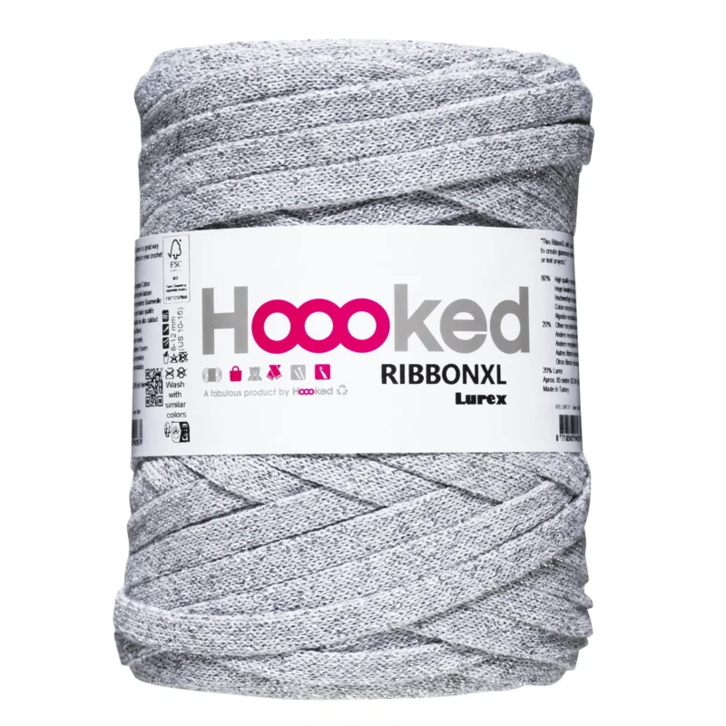Hoooked Ribbon XL garn Lurex 250g silver – Silver Glitter Begränsat antal