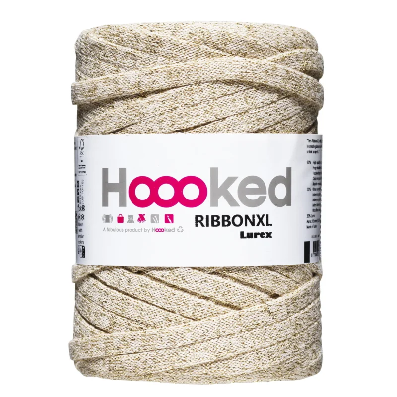 Hoooked Ribbon XL garn Lurex 250g guld – Golden Glitter Handla nu