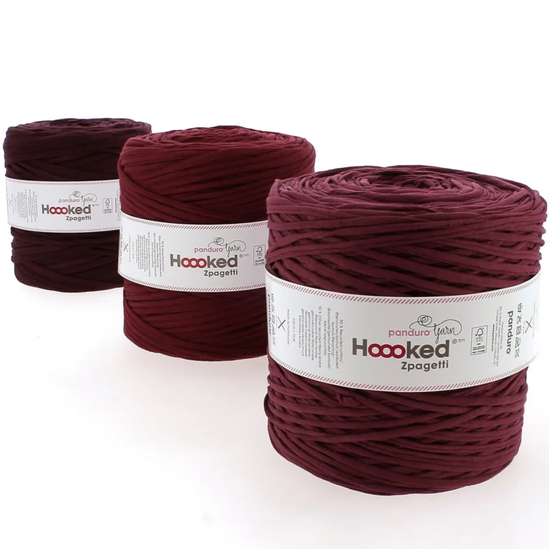 Hoooked Zpagetti Medium trikågarn900 g vinröd – Bordeaux shades, pris per styck Rabatt