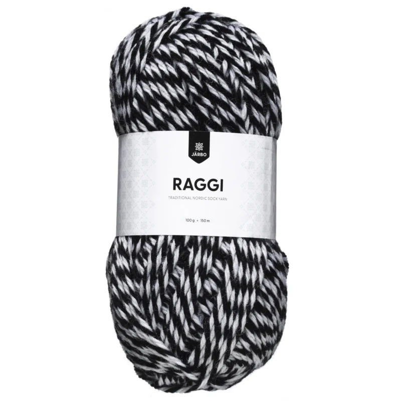 Endast denna vecka Garn Järbo Raggi 100g svart/vit – Black & white mouliné 1568