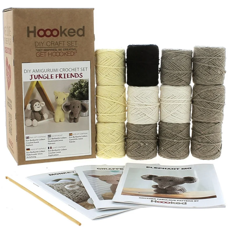Billigare Hooked DIY-kit Jungle friends, virka 3 roliga djungelkompisar