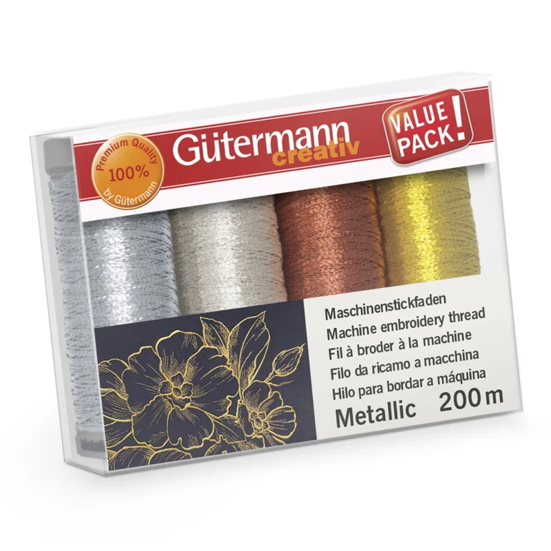 Rabatt Gütermann maskinbroderitråd 4x200 meter i metallicfärger