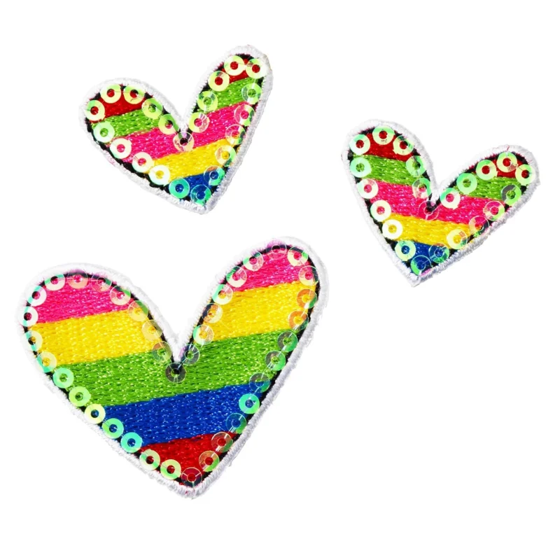 Iron-on Hjärtan rainbow 3 st Begränsat antal