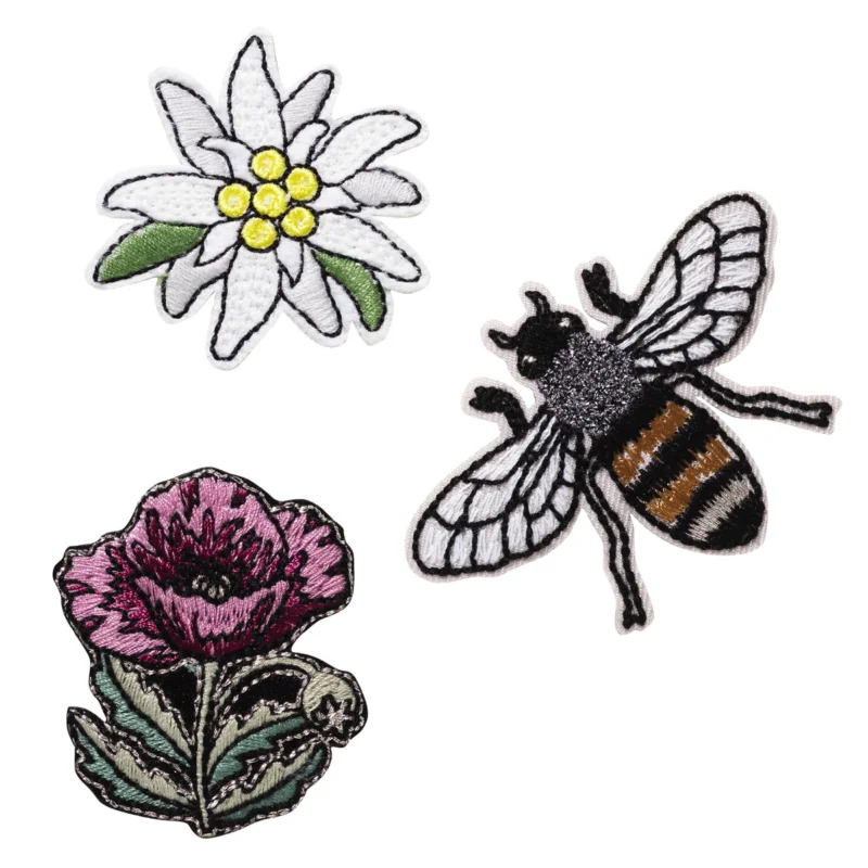 Fri frakt Iron-on tygmärke 2 blommor och 1 stort bi som är 70x45 mm