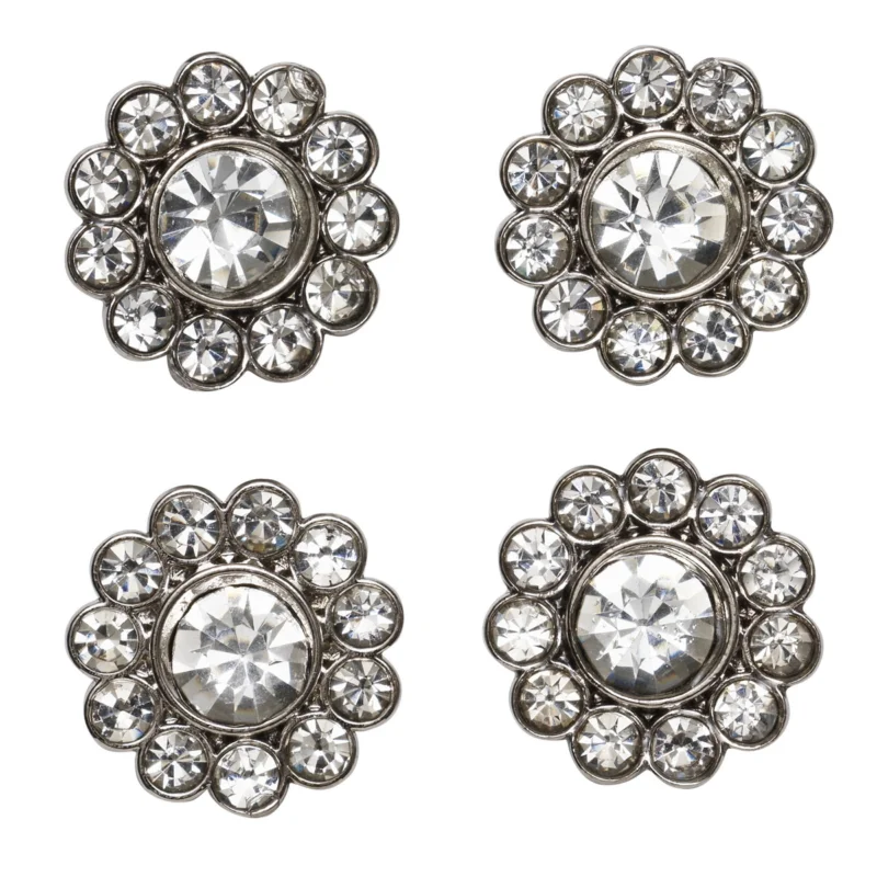 Extra rabatt Knappar med gnistrande strass omgiven av silverfärgad metall, 4 st. Ø15 mm