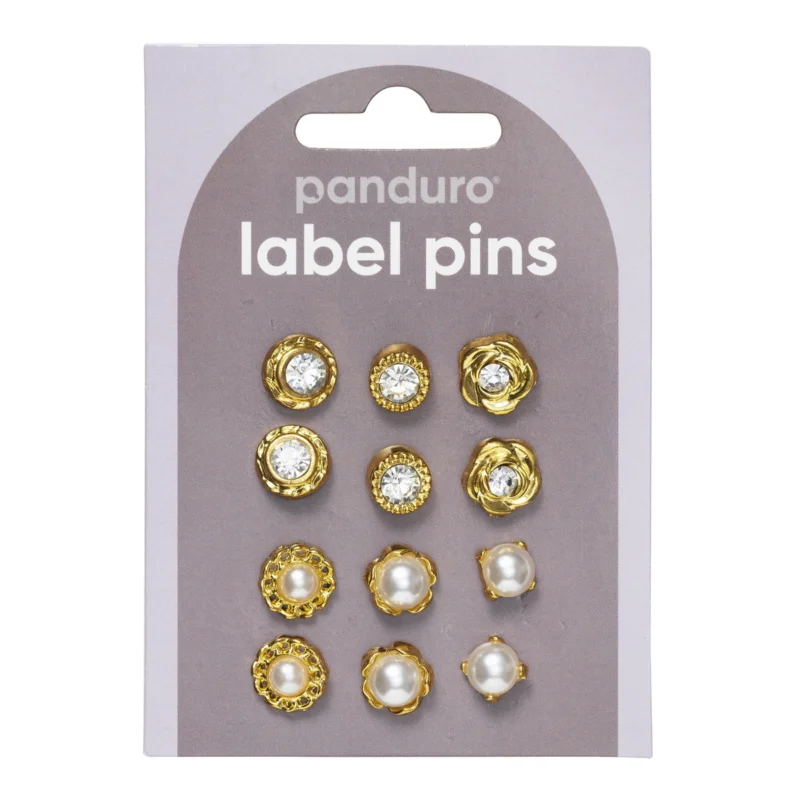 Pins, badges, 12 st. härligt guldiga & gnistrande små mini-broscher Ø10-12 mm Kampanjpris