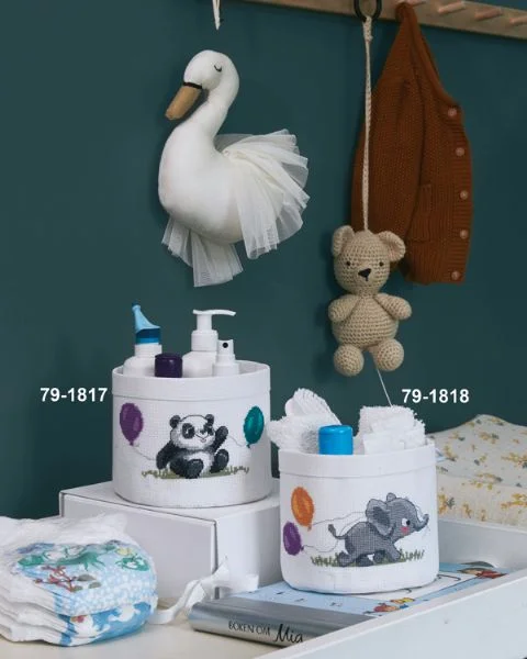 Korsstygnsbroderi Burk med Elefant Reapris