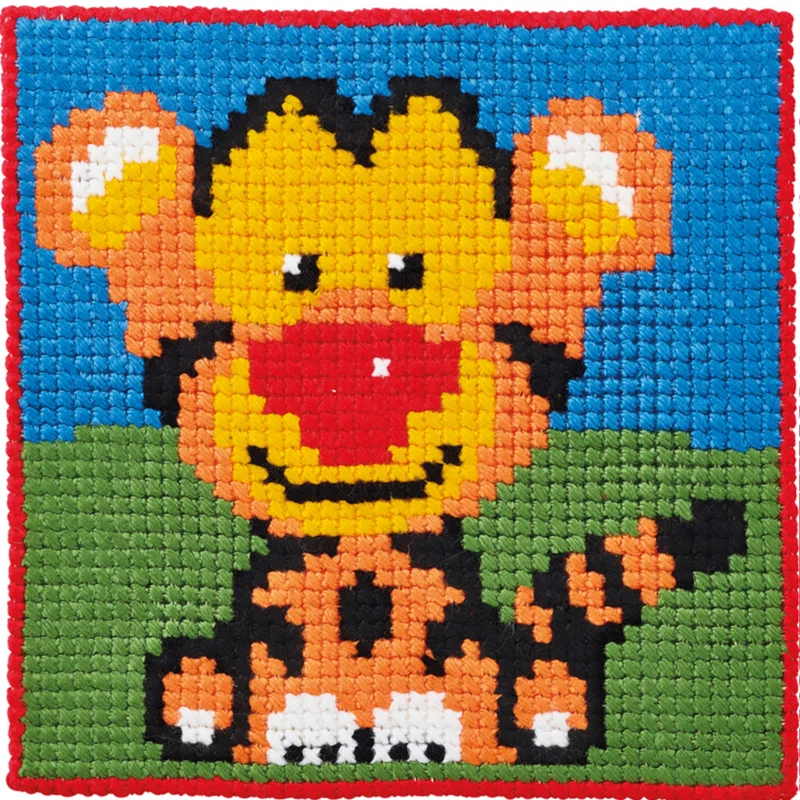 Korsstygnsbroderi Tiger på stramalj barnbroderi Endast idag