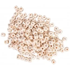 Utförsäljning Infinity Hearts Träpärlor med bokstäver 10x10x10mm – 200 st – Andra sortering