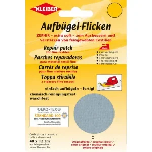 Fri frakt Kleiber Strykmärke/Reparationslapp Zephir Bomull Ljusgrå 40x12 cm – 1 st.