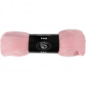 Kardad ull – Merino Garn, 21 my, 100 g, rosa Trygg betalning