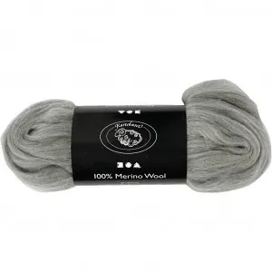 Kardad ull – Merino Garn, 21 my, 100 g, grå Lägg i varukorgen
