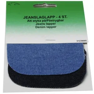 Strykmärke / Reparationslapp Jeans Oval Ljus og Mörk Denim 8x9 cm – 4 st. Billig