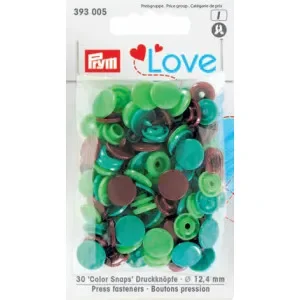 Erbjudandepris Prym Color Snaps Tryckknappar Plast Rund 12,4 mm ass. Grön/BRun – 30 st