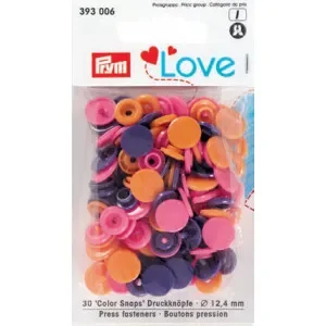 Prym Color Snaps Tryckknappar Plast Rund 12,4 mm ass. Orange/Rosa/Lila – 30 st Endast denna vecka
