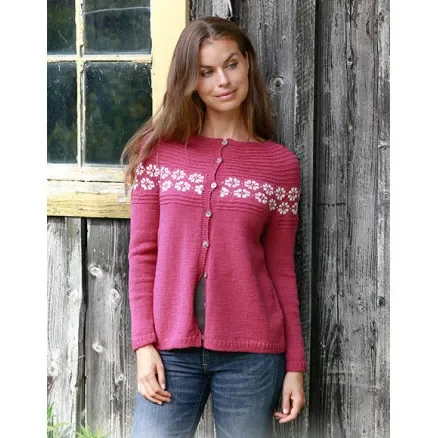 Daisy Delight Cardigan by DROPS Design – Stickmönster jacka str. S – XXXL Reapris
