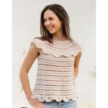 Beige Desert by DROPS Design – Topp Virkmönster str. S – XXXL Rea