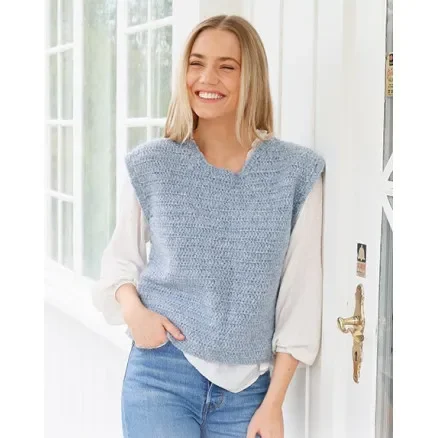 Sista chansen Hazy Dew Slipover by DROPS Design – Väst Virkmönster str. S – XXXL