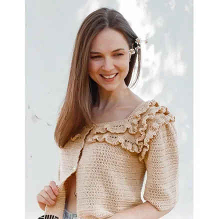 Caramel Drizzle by DROPS Design – Cardigan Virkmönster str. S – XXXL Sista chansen
