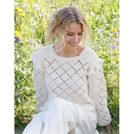 Harlequin Ruffles by DROPS Design – Tröja Virkmönster str. S – XXXL Populär